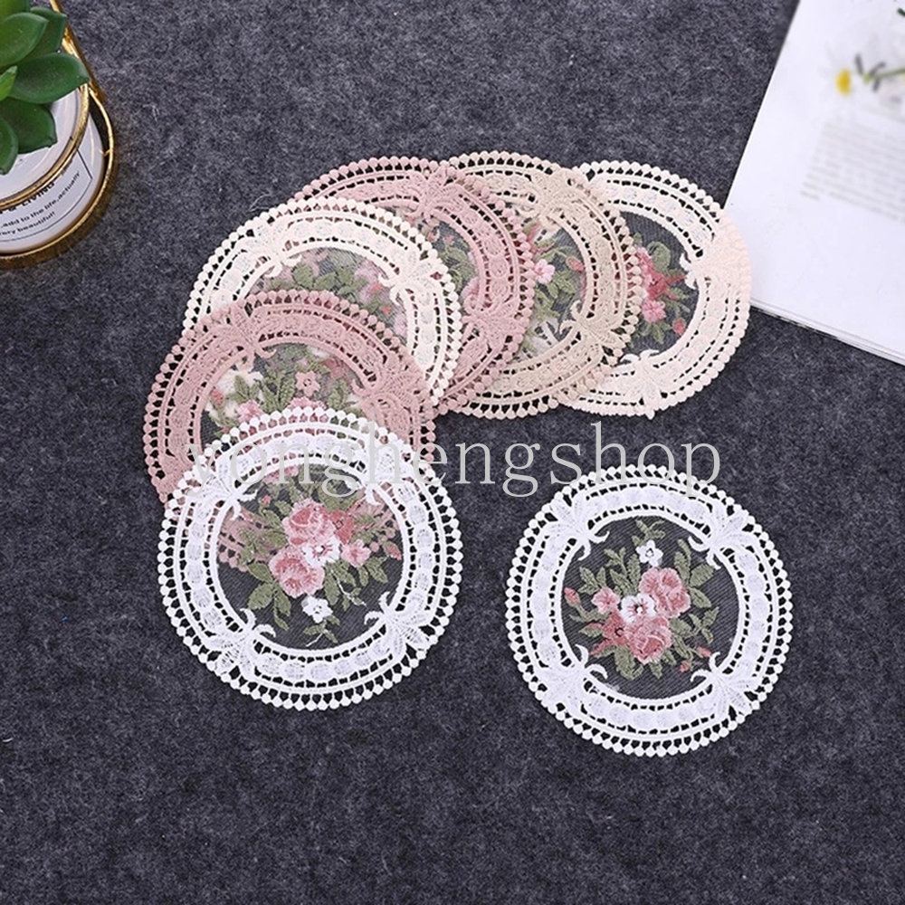 Tấm Lót Cốc Cà Phê Thêu Ren 12cm Phong Cách Ins Cổ Điển Tinh Tế Chống Bỏng Trang Trí Bàn Ăn