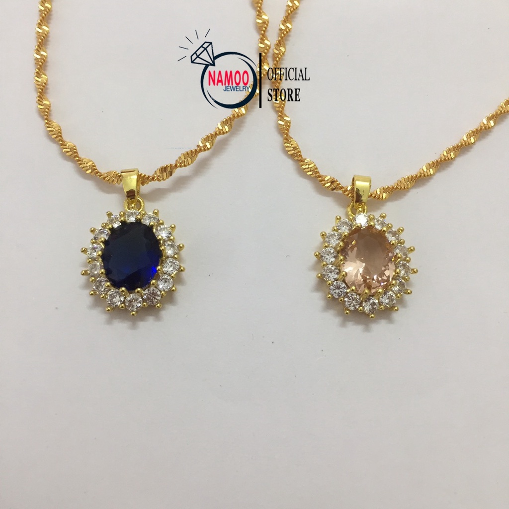 Vòng Cổ Nữ Đính Đá Nhiều Màu , Mặt Dây Chuyền Mạ Vàng Cao Cấp V504 Namoo Jewelry