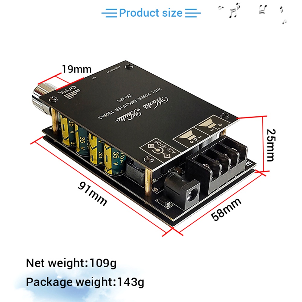 DIYMORE Mô đun bảng mạch khuếch đại công suất âm thanh bluetooth 2.0 ZK-XPS TDA7498E 150WX2