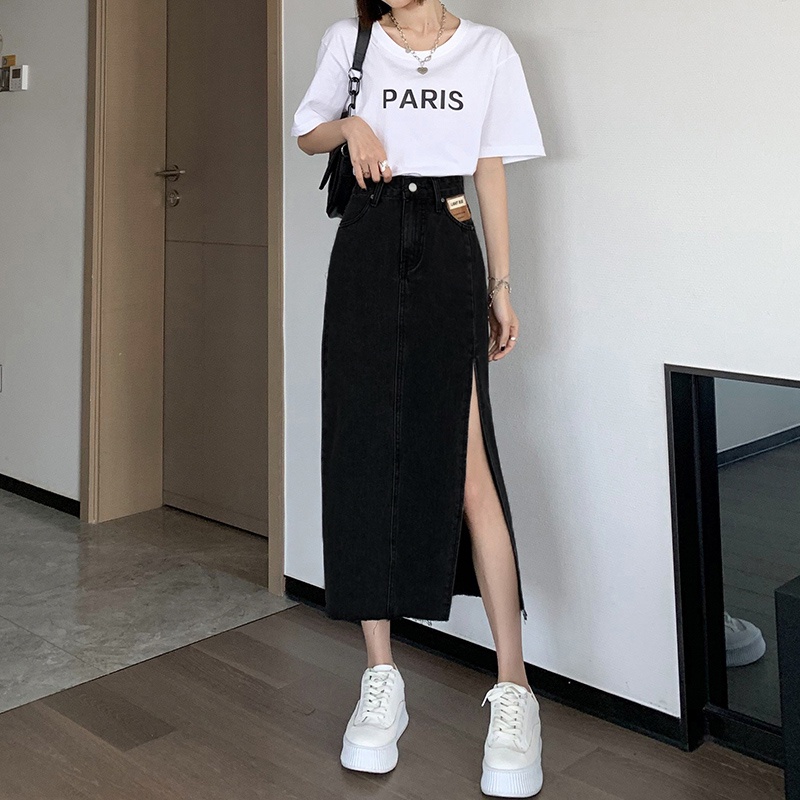 Chân váy jean Chữ A Lưng Cao Phong Cách Hàn Quốc Thời Trang Mùa Hè Cho Nữ