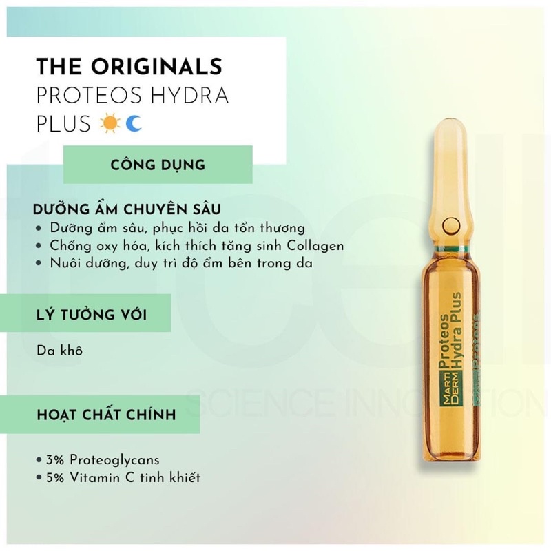 [HÀNG CÔNG TY] Tinh chất cấp ẩm, giữ nước cao giúp da căng bóng, mềm mịn Martiderm The Originals Proteos Hydra Plus