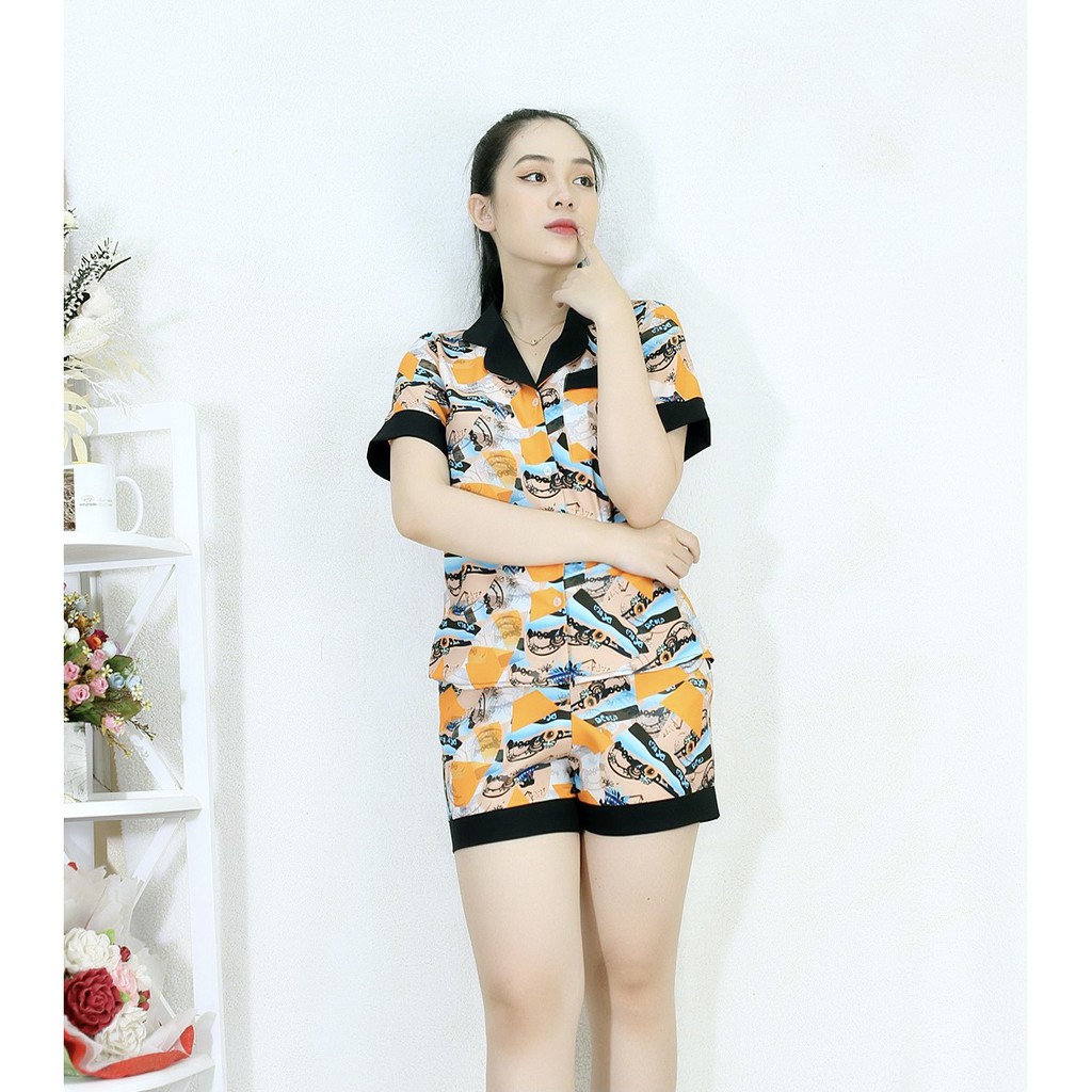 [HÌNH THẬT] Bộ đồ Pijama ngắn mặc nhà HỌA TIẾT HÌNH KHỐI PHA CỔ ĐEN - Vải Siêu Lụa Cao Cấp - Mềm Mại Êm Ái | BigBuy360 - bigbuy360.vn
