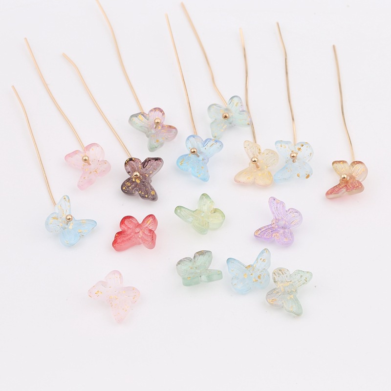 Set 20 Hạt Thủy Tinh Mini Hình Bướm Có Lỗ Làm Bông Tai Diy