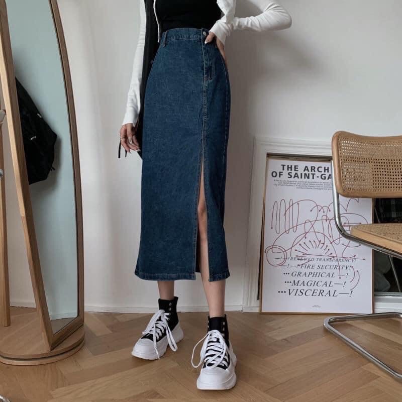 [Order] Chân váy jeans dài xẻ cá tính💜