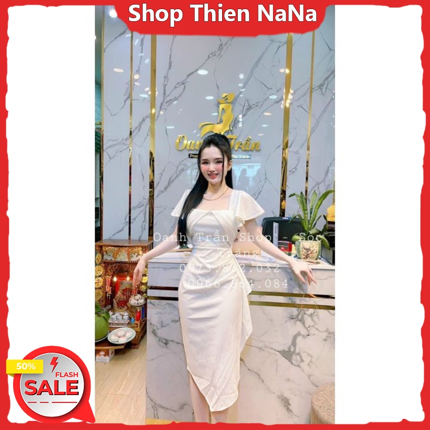 Đầm Cổ Vuông Tay Cánh Dơi Thiết Kế Cánh Bướm Ở Ngực , Đầm Ôm Chất Umi Chiết Eo 4 Màu Cực Qúy Phái