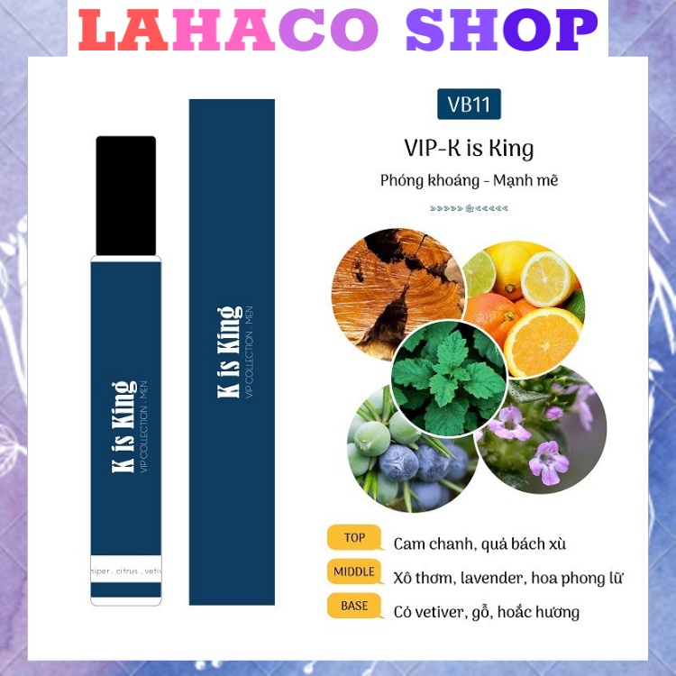 Tinh dầu nước hoa nam thơm lâu mini chính hãng giá rẻ K IS KING dầu thơm Pháp Lahaco Shop