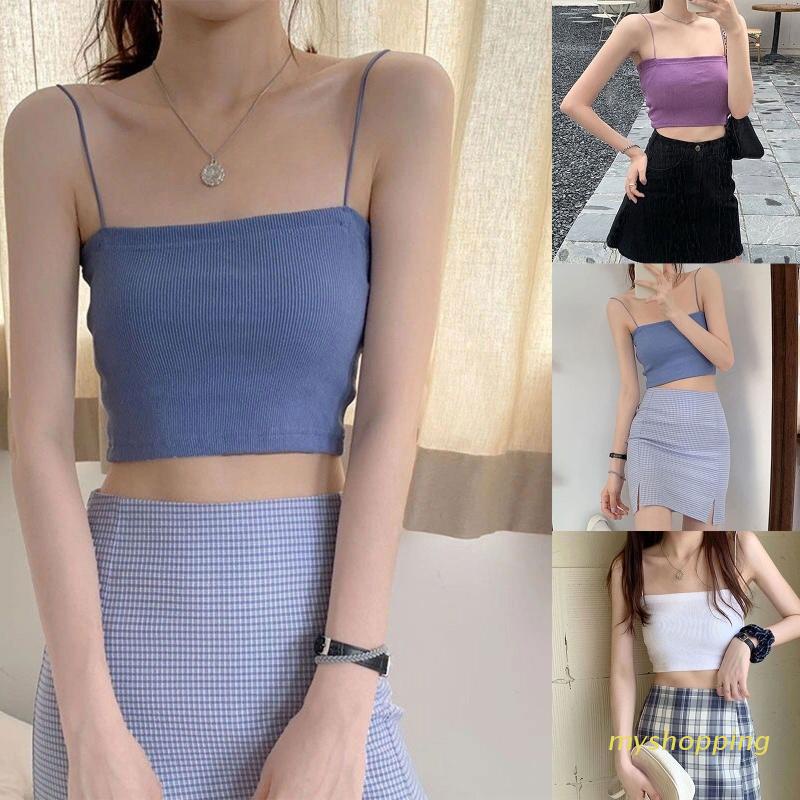Áo Croptop Hai Dây Dệt Kim Màu Trơn Ôm Dáng Quyến Rũ Thời Trang Mùa Hè Cho Nữ