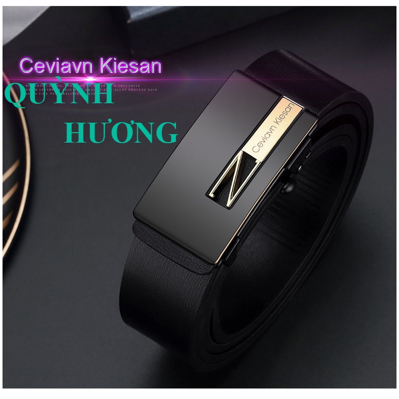 Thắt lưng da nam cao cấp Cieviavn Kiesan, dây nịt nam da thật rộng 33mm khóa tự động mạ ti tan