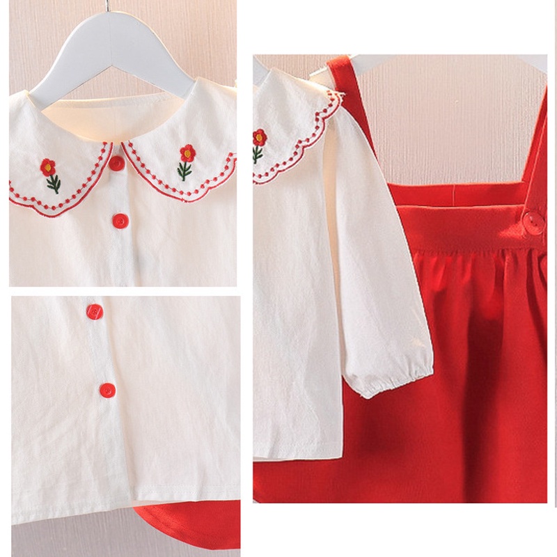 Bộ Đầm Dài Tay + Váy Yếm Xinh Xắn Theo Phong Cách Hàn Quốc Dành Cho Bé 0-4 Tuổi