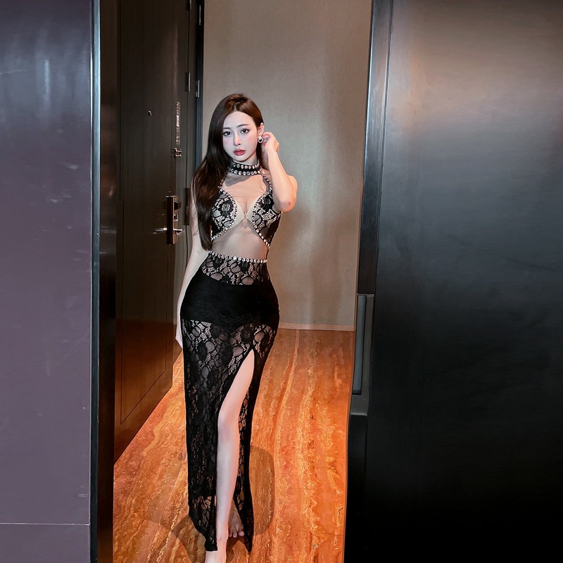 Đầm Ôm Hông Phối Ren Đính Hạt Gợi Cảm Thời Trang Mùa Hè 2022 Dành Cho Nữ