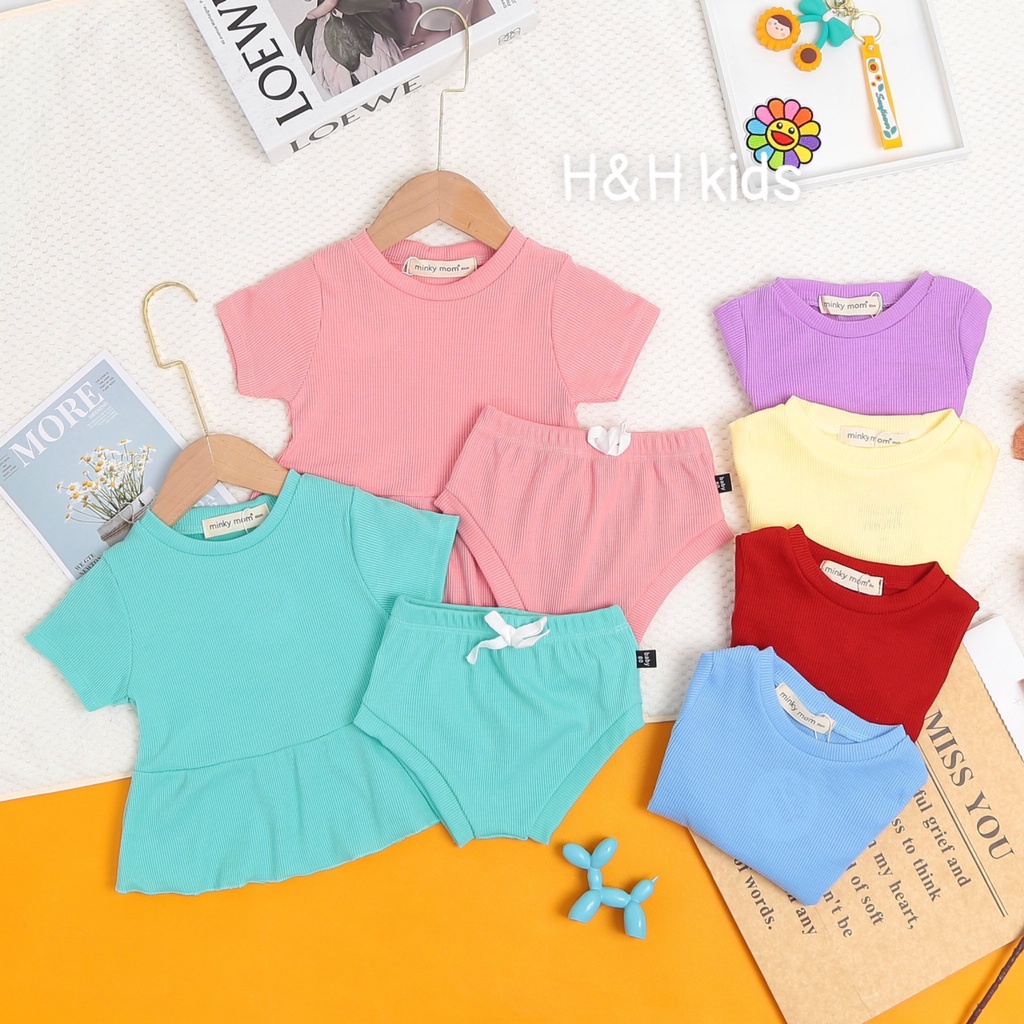 [Bé 7-19kg] Bộ ngắn tay thun gân tâm mềm mịn MINKY MOM cho bé gái từ 7-20kg