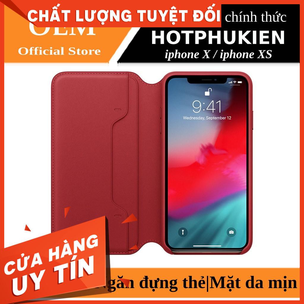 Bao da Leather Folio Apple dành cho iPhone X / Xs có ngăn đựng thẻ tự động tắt mở màn hình - hàng chính hãng