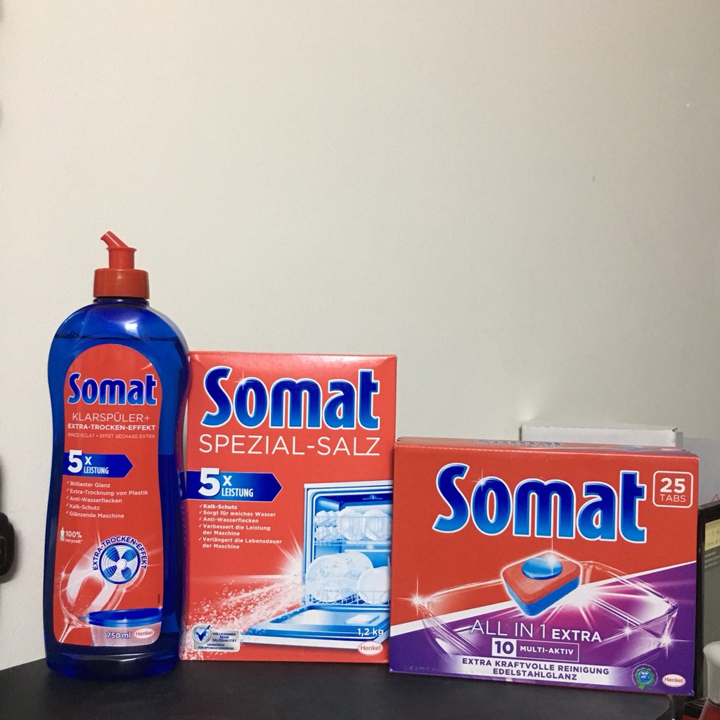 Combo viên rửa bát+ Muối + Nước BÓNG Somat - Đức chuyên dùng cho máy