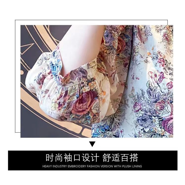 Áo Sơ Mi chiffon Ngắn Tay Form Rộng Họa Tiết Hoa Phong Cách Phương Tây