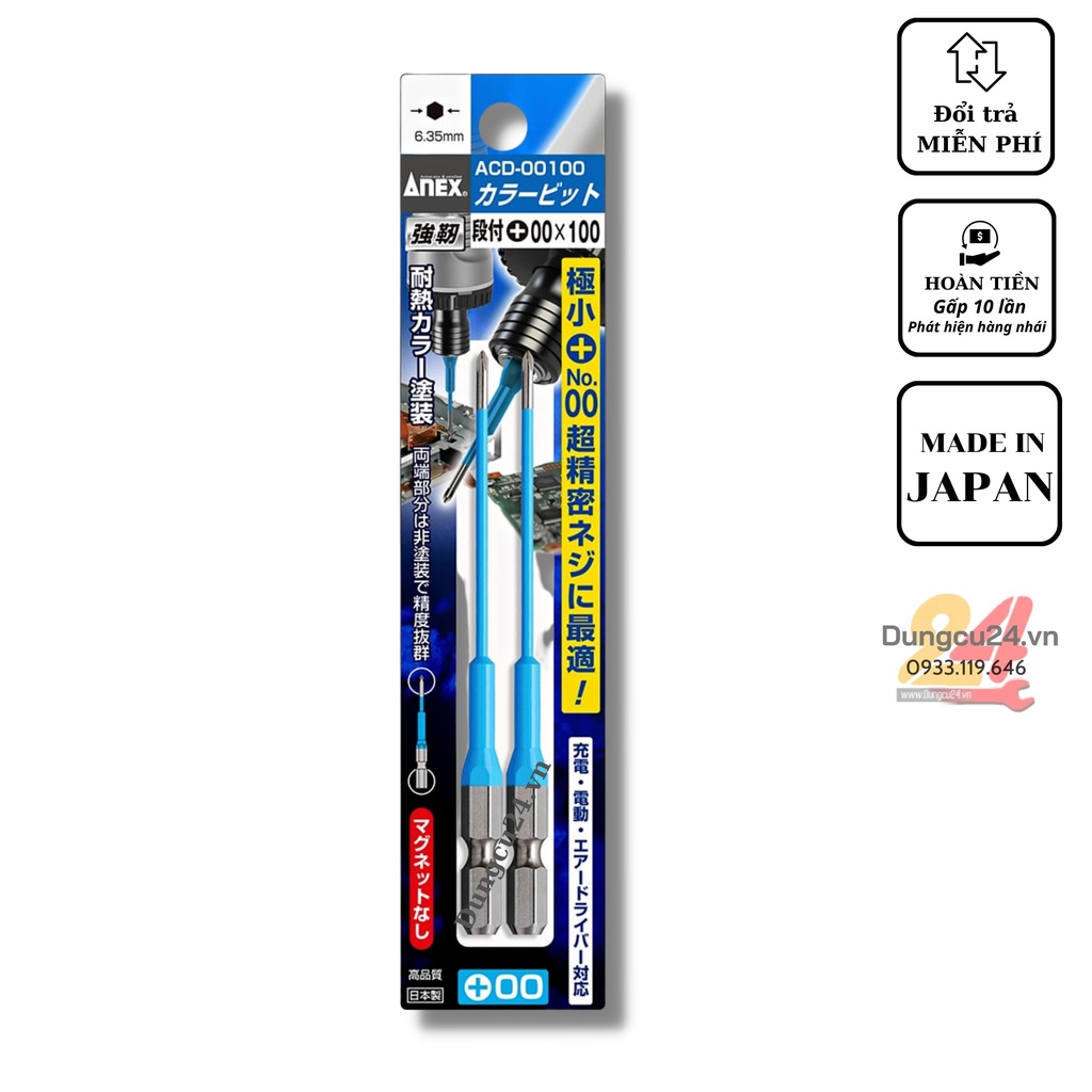 Vỉ  mũi vít ANEX ACD-00100 +00x100mm Nhật Bản