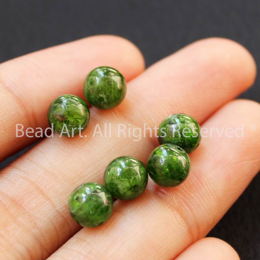 [ 1 Hạt] 6MM Diopside Xanh Lá, Đá Phối Vòng Tay Phong Thuỷ, Chuỗi Hạt, Mệnh Mộc, Hoả S37 - Bead Art