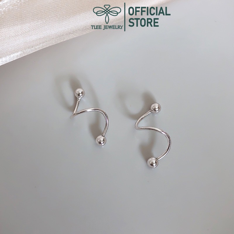 Khuyên tai bạc Tlee, Bông tai bi hai đầu chốt vặn dáng xoắn lạ cá tính - TleeJewelry