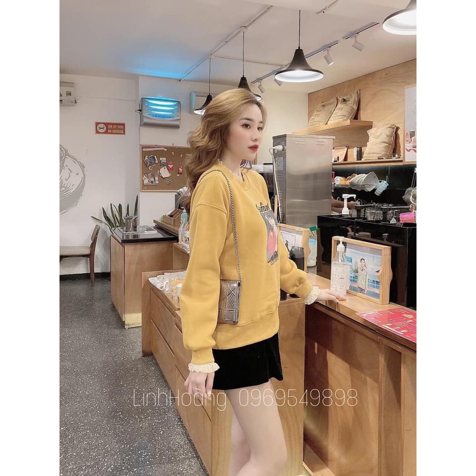 SMK562 - ÁO NỈ VÀNG PHỐI CỔ REN | BigBuy360 - bigbuy360.vn