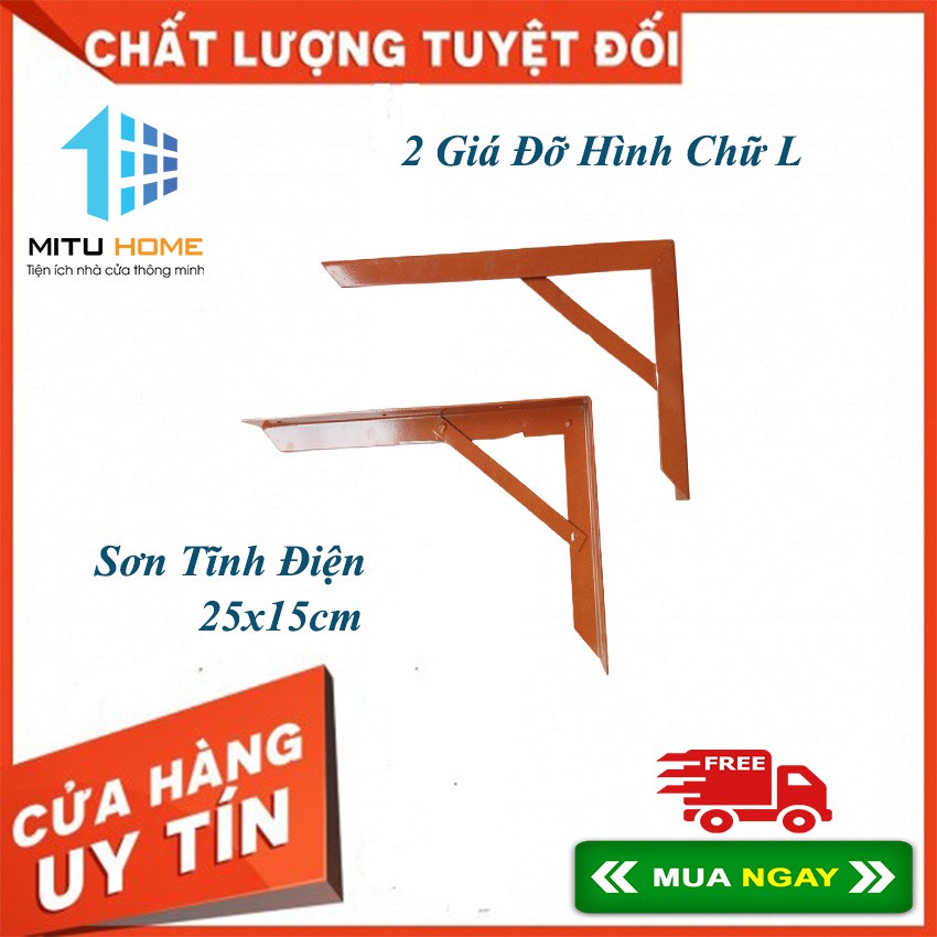 Bộ 2 Giá Đỡ Hình Chữ L Treo Tường Đa Năng - Kích thước 25cmx15cm - Mituhome - Dùng trong ke góc bàn thờ, bàn làm việc