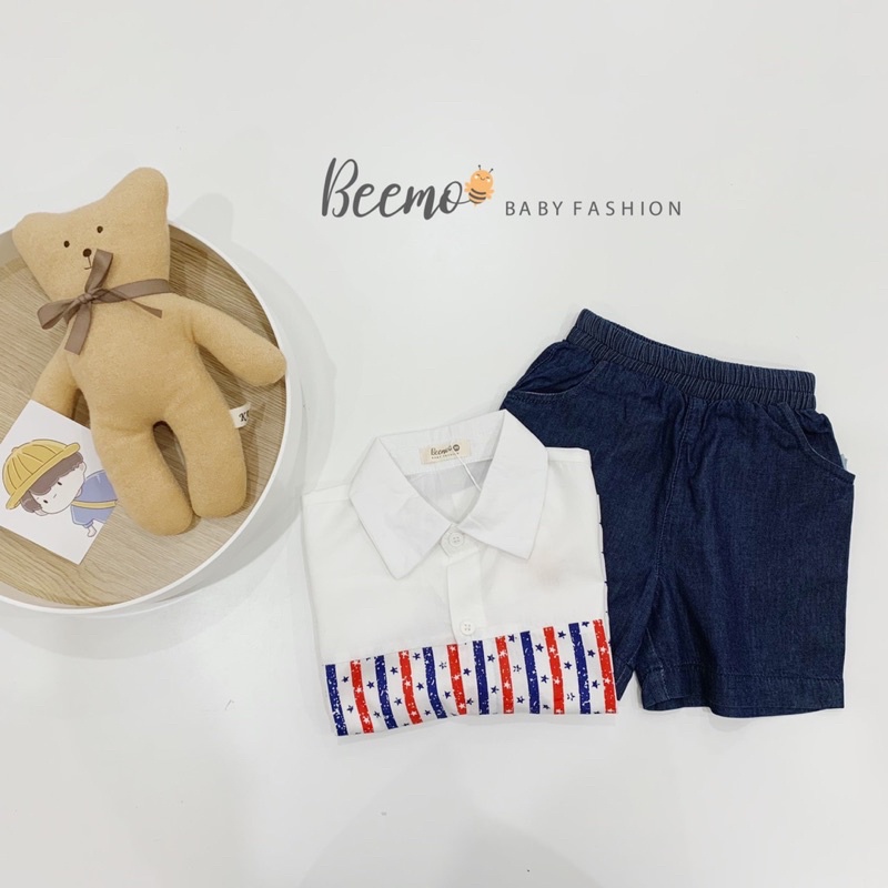 Set sơ mi short kẻ sọc bé trai