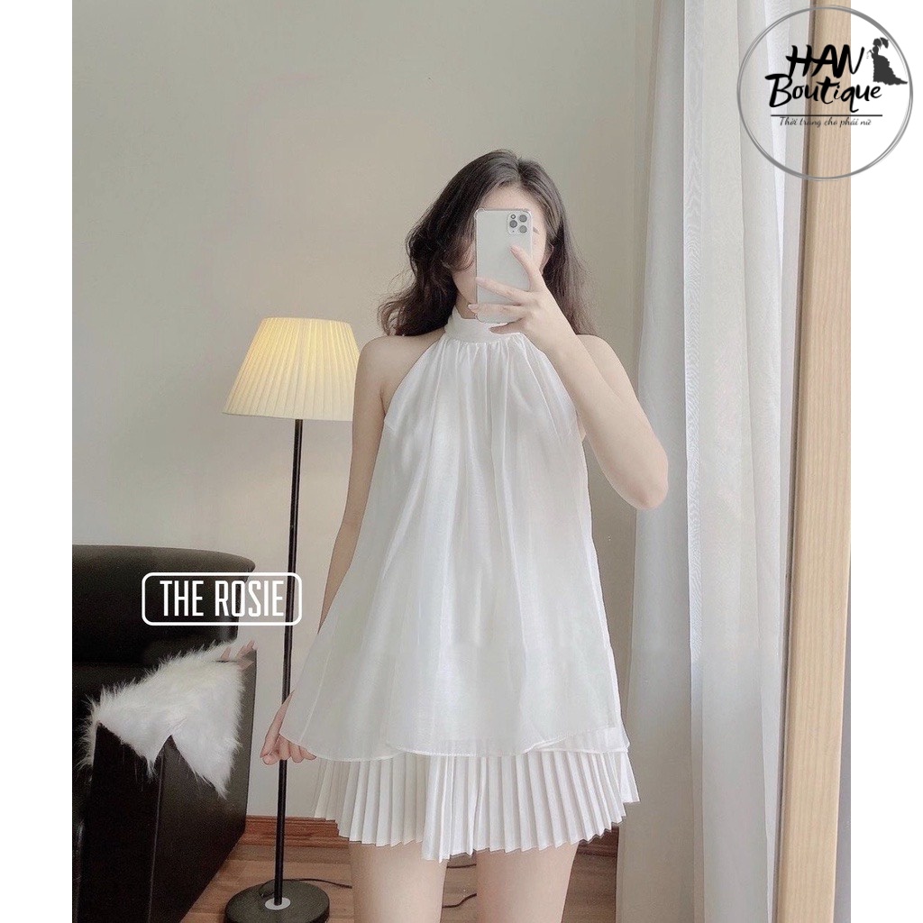 Áo Cổ Yếm Nữ Buộc Nơ Voan Tơ Trắng👚 Áo Hở Vai Phối Dây Bản To Trắng Cực Xinh 🦋