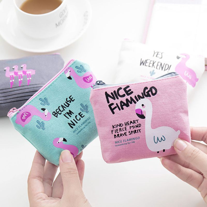 Túi đựng tiền đa năng họa tiết chim hồng hạc xinh xắn dành cho nữ