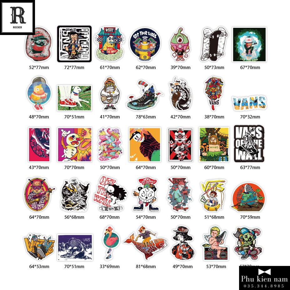 Sticker PVC Vans 100 Hình ST106 - Stickers Chống nước Dán Mũ bảo hiểm Vali Laptop Điện thoại Dán xe