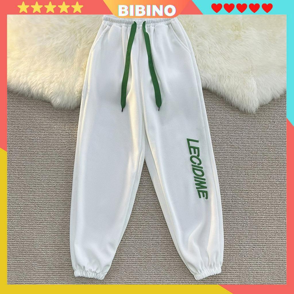Quần jogger nam nữ ống rộng bigsize thêu chữ chất cotton tổ ong đẹp BIBINO Quần dài form rộng bo gấu hàn quốc QN03
