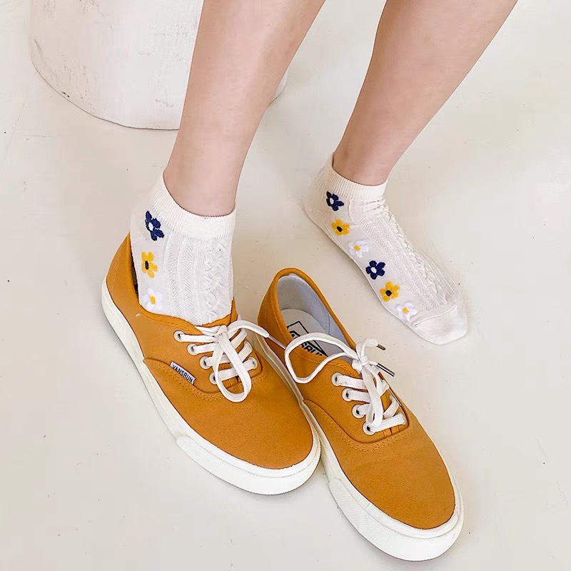 Combo 10 đôi tất cổ ngắn thêu họa tiết hoa thun gân dễ thương