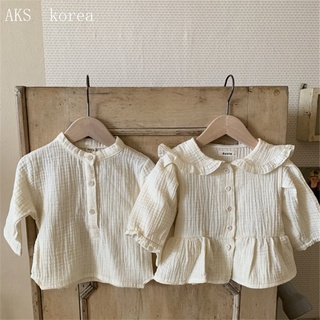 Autumn Baby Girls Korean Style Cute Doll Collar Solid Color and Plaid Shirt Optional