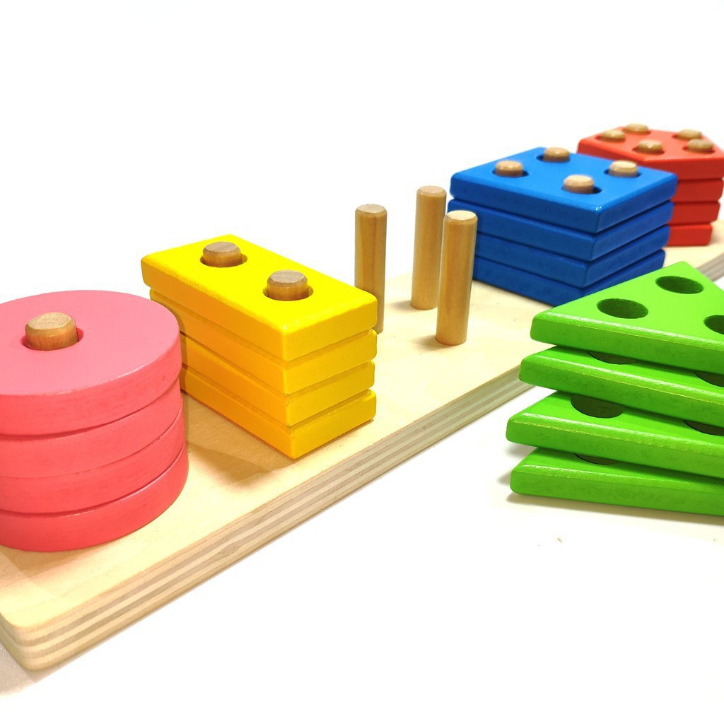 Giáo Cụ Montessori Bộ 5 Cọc Thả Hình Khối 3D