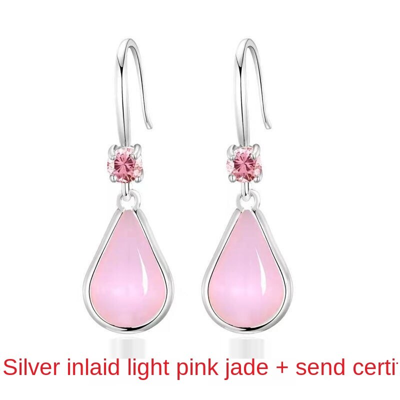 Đôi khuyên tai dài đính ngọc bích giả thời trang cho nữ