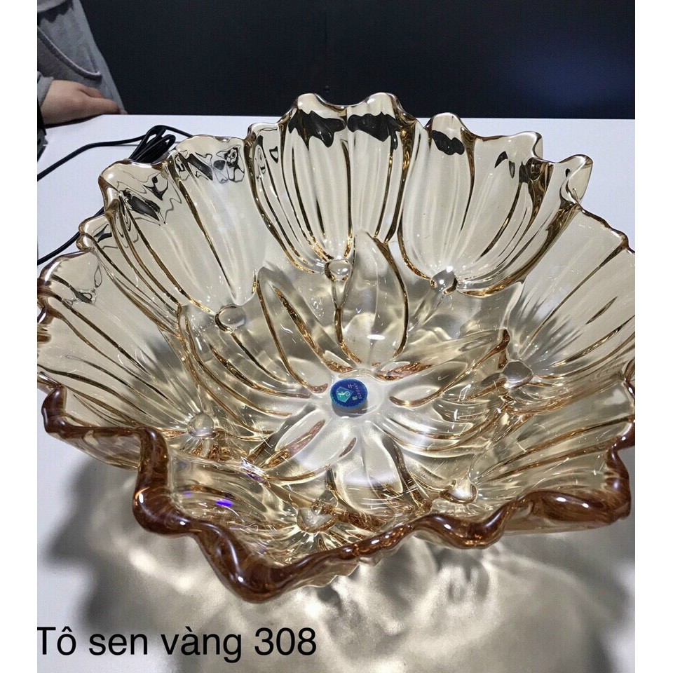 Đĩa Thủy Tinh Cánh Sen Vàng Đựng Bánh Kẹo Hoa Qủa