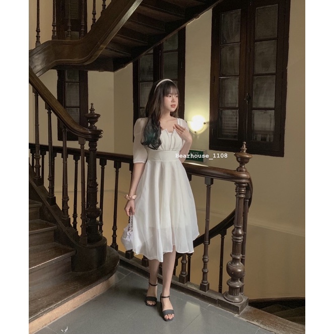 🥰 ĐẦM VÁY TRẮNG CỔ V PHONG CÁCH TIỂU THƯ * ART2 *