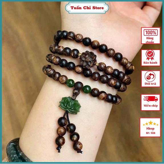 💥HÀNG CHUẨN💥Vòng Tay Trầm Hương- Chuỗi Tràng 108 Hạt Trầm Sánh Chìm Tự Nhiên, Kết Hơp Hoa Sen Ngọc Phong Thủy Cao Cấp