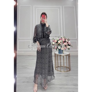 Váy lụa chữ LV hiệu Zara chanh xả