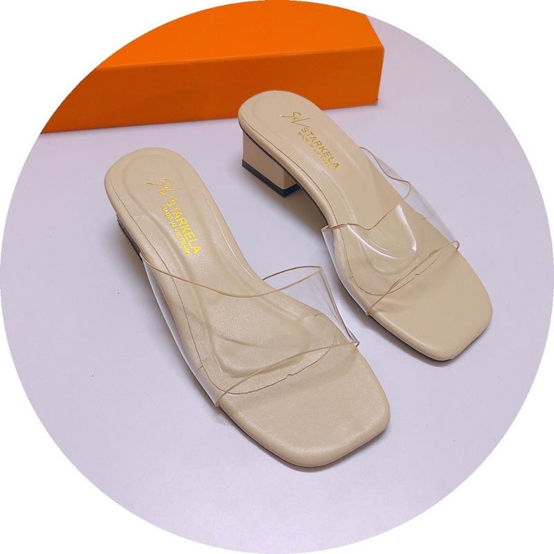 BÁN  SỈ-Dép cao gót quai trong váy lót cnk da li gót vuông 4cm