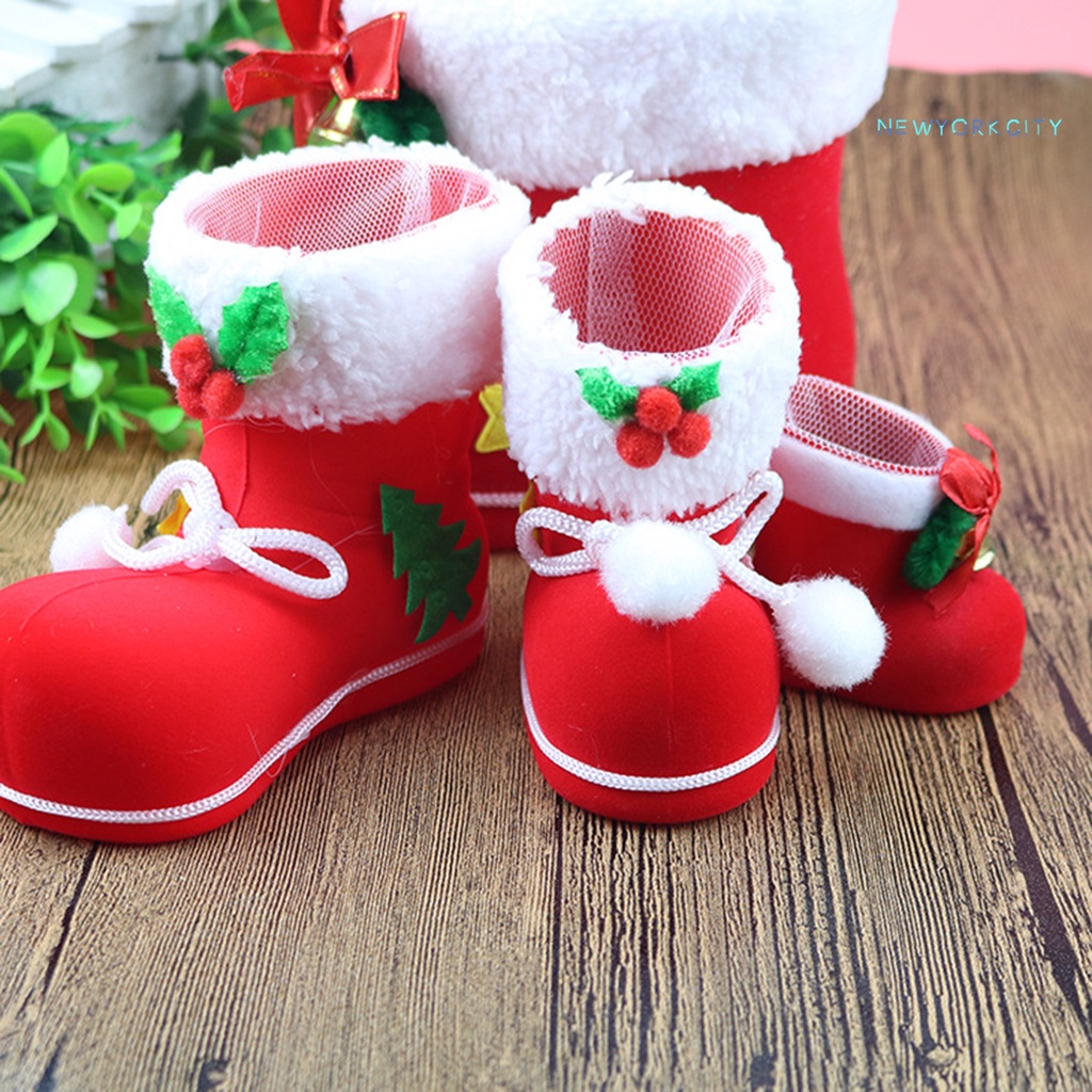 Giày Bốt Ông Già Noel Bằng Nhựa Phối Lông Màu Kẹo Dễ Thương