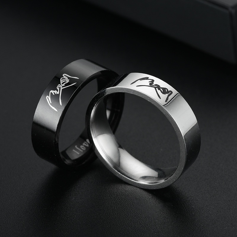 Nhẫn Thép Titan Khắc Chữ Ilove you Phong Cách Retro 2021