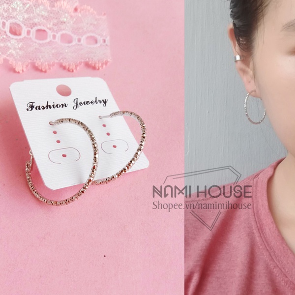 Bông tai khoen tròn viền gân size nhỏ sáng đẹp nhỏ xinh phụ kiện trang sức khuyến mãi - nami house