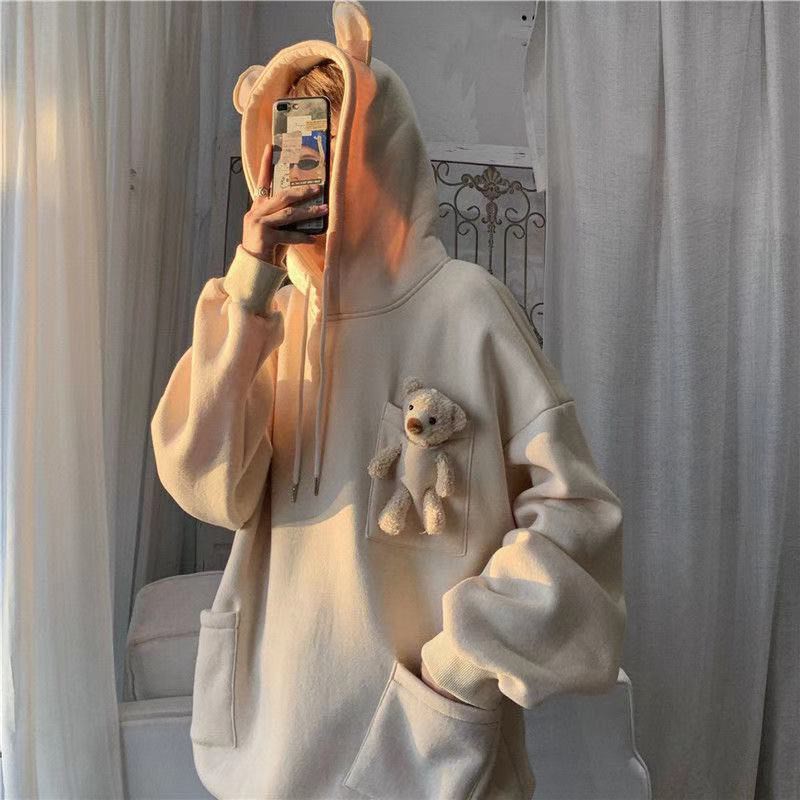 Áo Hoodie Dáng Rộng Có In Hình Gấu Thời Trang Cao Cấp Cho Nam / Nữ 27