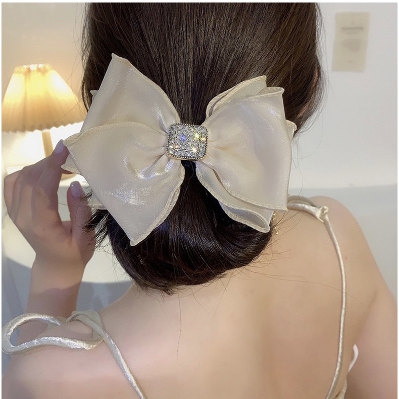 Dây buộc tóc nơ đính đá tiểu thư dễ thương màu đen be dây cột tóc cho nữ phong cách Hàn Quốc