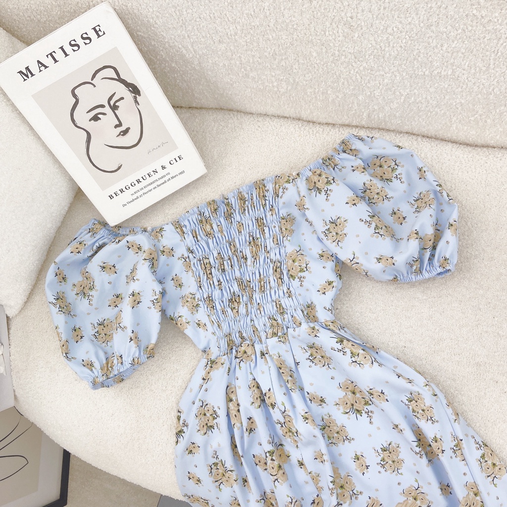 ĐẦM XANH HOA VÀNG TAY BỒNG RÃ NGỰC CHUN SAU LƯNG