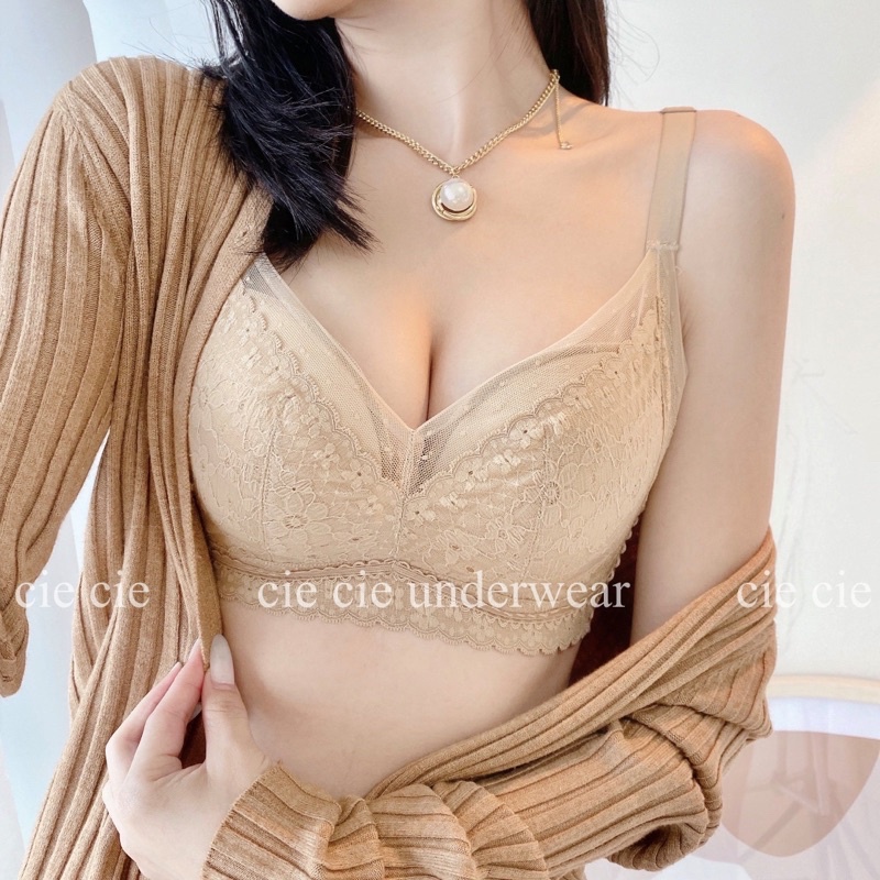 Áo lót ren nâng ngực tự nhiên, đệm vừa, không gọng thoải mái 905