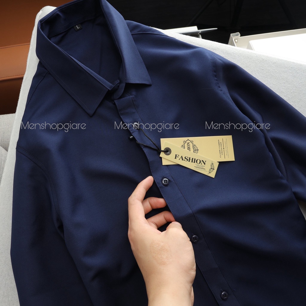 ÁO SƠ MI TRƠN MÀU XANH DƯƠNG ĐẬM