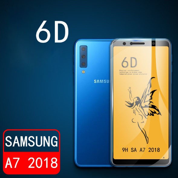 Kính cường lực thế hệ mới 6D/9d full màn hình,viền cong 2.5d cho galaxy A7 2018 (màu đen)