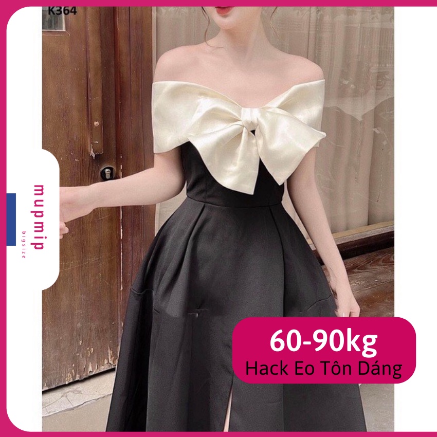 Đầm Dự Tiệc Bigsize Thiết Kế Trễ Vai Có Nơ Trước Ngực Dáng Xòe Xẻ Tà Cực Xinh, Chất Vải Tafta Mupmip D965