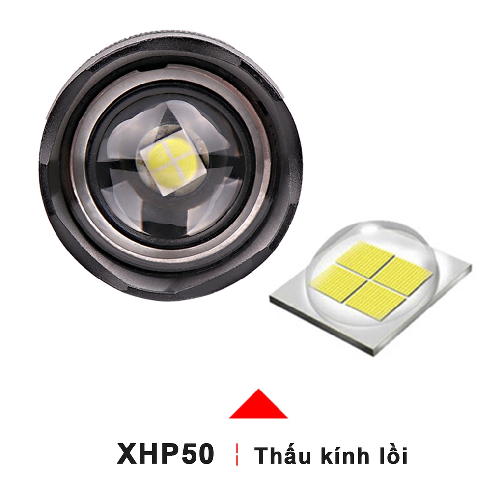 Đèn pin siêu sáng XHP50-đèn pin cầm tay có thể sạc lại USB Siêu sáng,tiêu điểm bằng kính thiên văn để đi cắm trại dã n