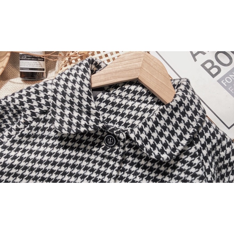 Áo khoác dạ Tweed kẻ đen trắng classic cho bé trai bé gái