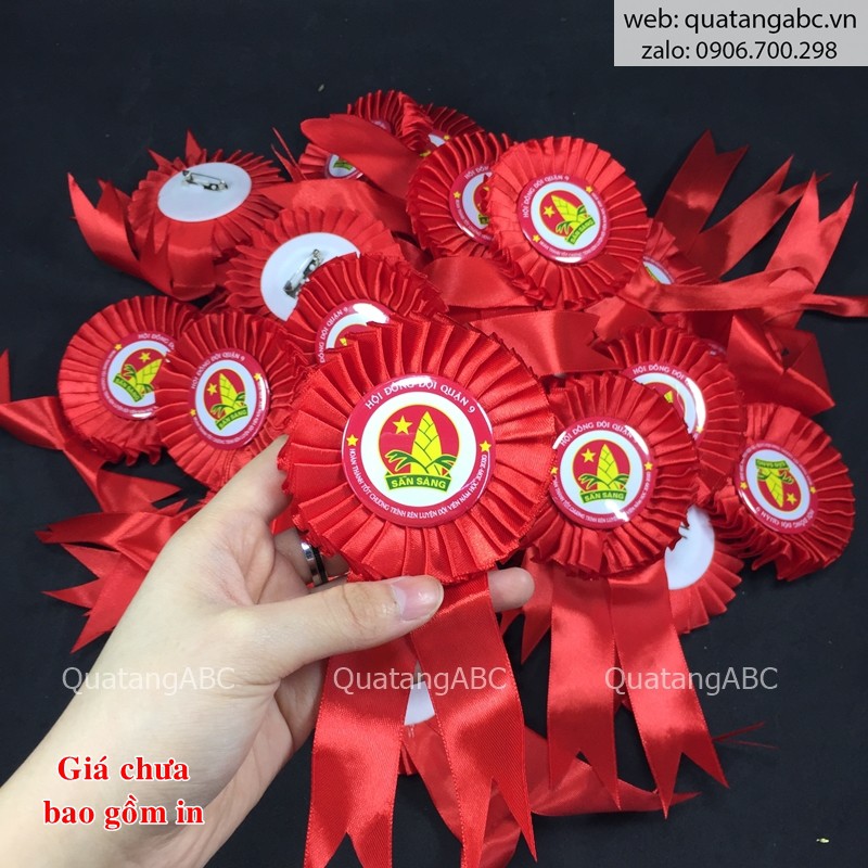 Combo 50 cái phôi  huy hiệu hoa, nơ hoa cài áo sự kiện 4.4cm 5.8cm